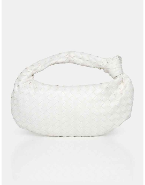 The Blame White Woven PU Knot Detail Mini Grab Bag