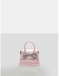 The Indy Pink Pu Diamante Bow Mini Bag
