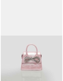 The Indy Pink Pu Diamante Bow Mini Bag