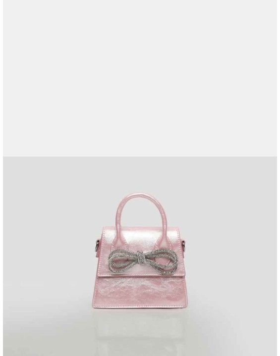 The Indy Pink Pu Diamante Bow Mini Bag