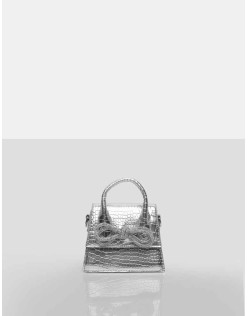 The Indy Silver Croc Pu Diamante Bow Mini Bag