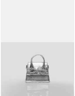 The Indy Silver Croc Pu Diamante Bow Mini Bag