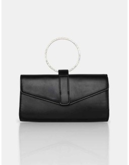 The Pammy Black Pu Diamante Handle Envelope Clutch