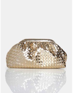 The Project Metallic Gold Weave Clutch Bag