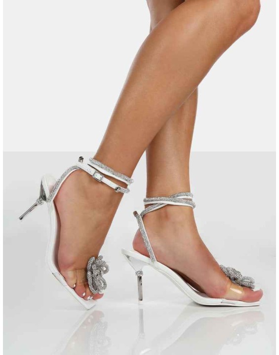 Olympia White Pu Strappy Square Toe Stiletto Heels