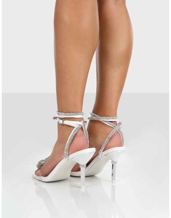 Olympia White Pu Strappy Square Toe Stiletto Heels