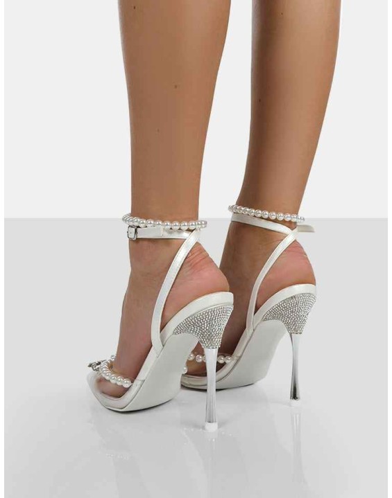 Pearly Pearlescent White Wrap Around Party Pointed Toe Stiletto Court Heels