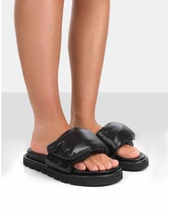 Sweeter Black Nylon Padded Slide Sandals