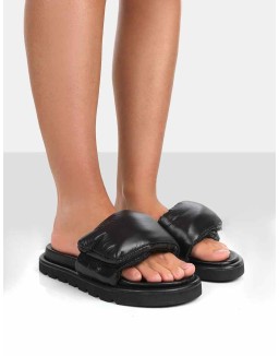 Sweeter Black Nylon Padded Slide Sandals