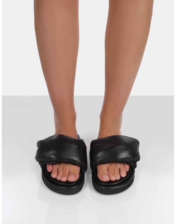 Sweeter Black Nylon Padded Slide Sandals