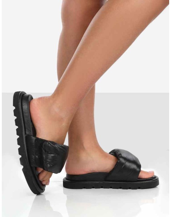 Sweeter Black Nylon Padded Slide Sandals