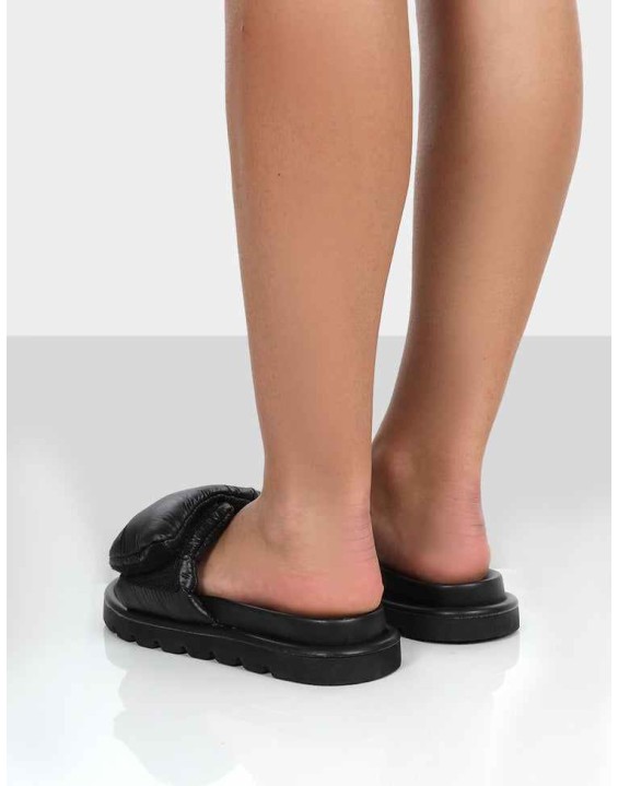 Sweeter Black Nylon Padded Slide Sandals