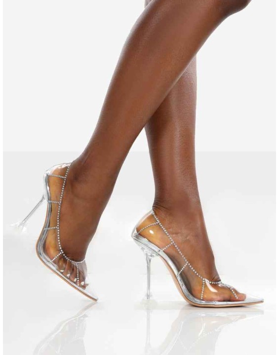 Fading Away Silver Metallic Pu Pointed Toe Cake Stand Court Heels