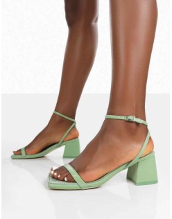 Lane Mint Raffia Strappy Mid Block Heeled Sandals