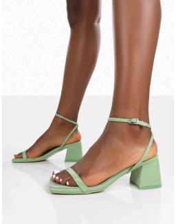 Lane Mint Raffia Strappy Mid Block Heeled Sandals