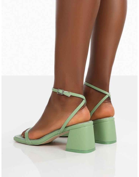 Lane Mint Raffia Strappy Mid Block Heeled Sandals