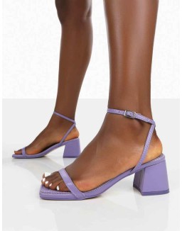 Lane Purple Raffia Strappy Mid Block Heeled Sandals