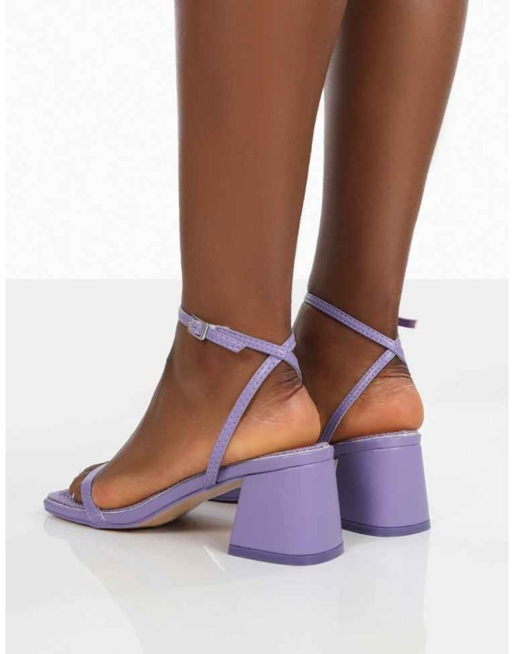 Lane Purple Raffia Strappy Mid Block Heeled Sandals