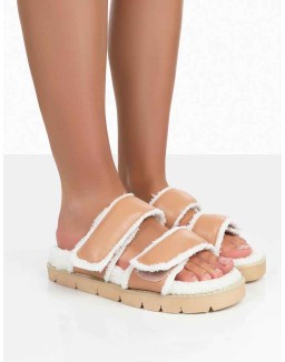 Rinc Nude Pu Faux Fur Slide Sandals