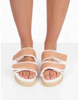 Rinc Nude Pu Faux Fur Slide Sandals