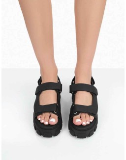 Brighton Wide Fit Black Nylon Flatform Open Toe Sandals