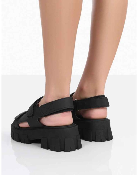 Brighton Wide Fit Black Nylon Flatform Open Toe Sandals
