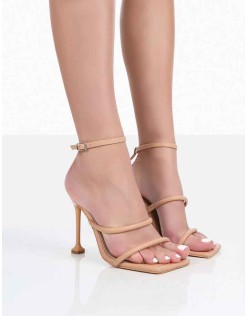 Kallipo Nude Reptile Pu Strappy Square Toe Heels