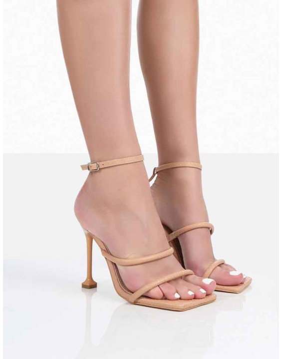 Kallipo Nude Reptile Pu Strappy Square Toe Heels