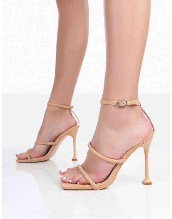 Kallipo Nude Reptile Pu Strappy Square Toe Heels