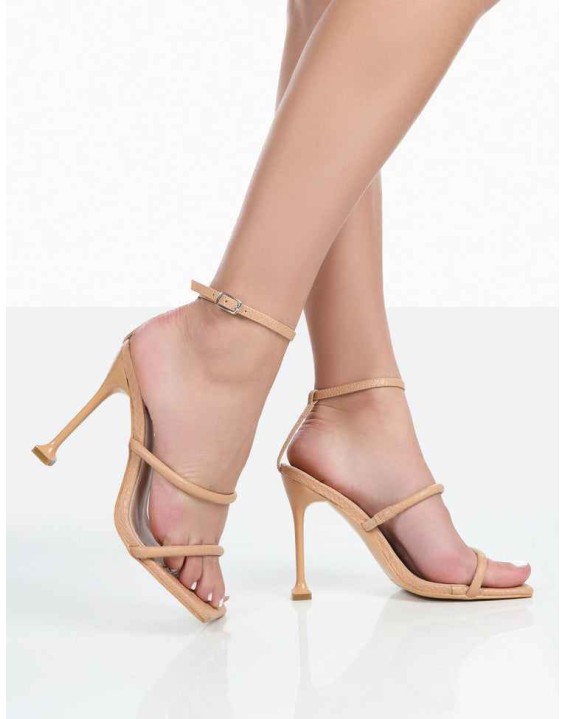 Kallipo Nude Reptile Pu Strappy Square Toe Heels