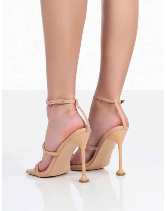 Kallipo Nude Reptile Pu Strappy Square Toe Heels