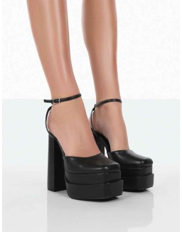 Moonchild Black Pu Closed Toe Statement Platform Block Heels