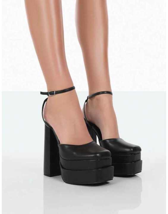 Moonchild Black Pu Closed Toe Statement Platform Block Heels