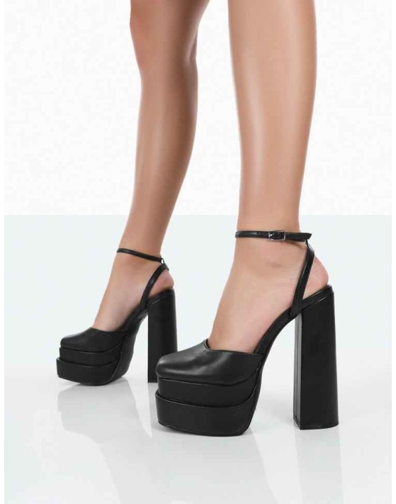 Moonchild Black Pu Closed Toe Statement Platform Block Heels