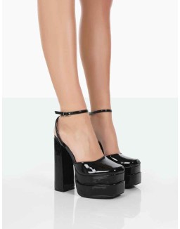 Moonchild Black Patent Closed Toe Statement Platform Block Heels