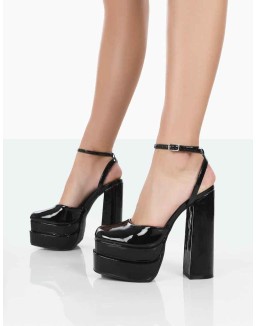 Moonchild Black Patent Closed Toe Statement Platform Block Heels