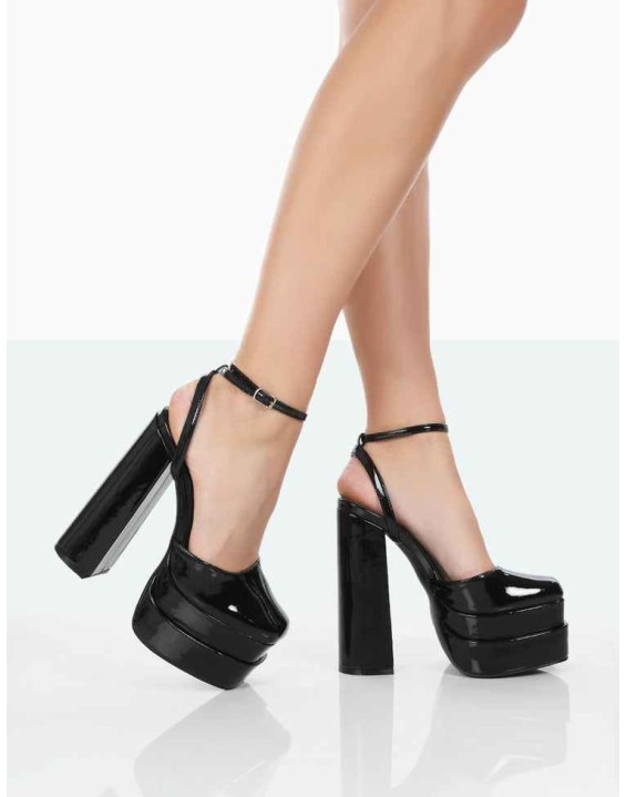 Moonchild Black Patent Closed Toe Statement Platform Block Heels