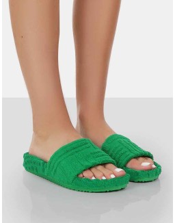 Juice Green Terry Towling Sliders