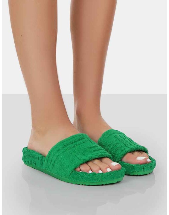 Juice Green Terry Towling Sliders