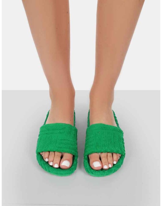 Juice Green Terry Towling Sliders