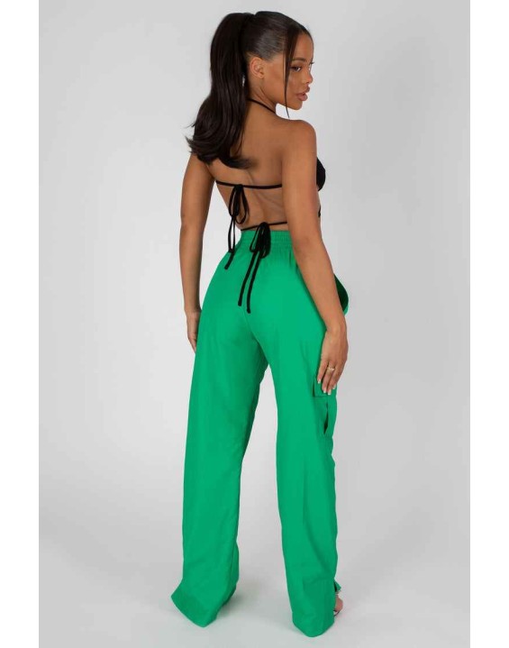 Split Hem Wide Leg Cargo Pocket Trouser Green