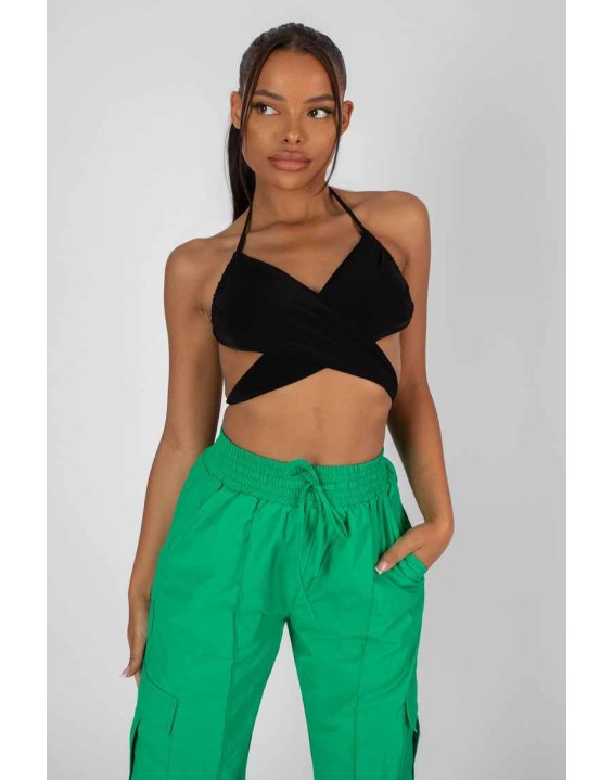 Split Hem Wide Leg Cargo Pocket Trouser Green