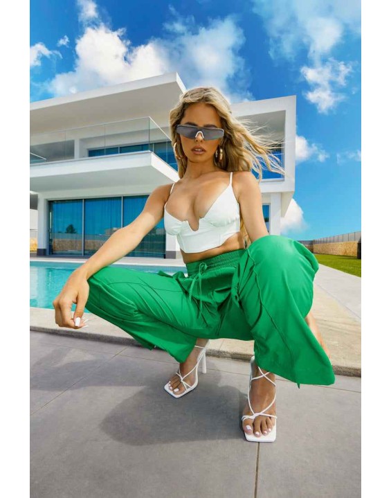 Split Hem Wide Leg Cargo Pocket Trouser Green