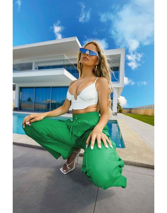 Split Hem Wide Leg Cargo Pocket Trouser Green