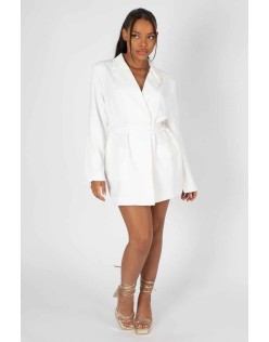 Wrap Belt Blazer Dress White