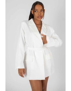 Wrap Belt Blazer Dress White