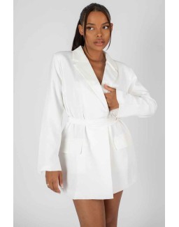 Wrap Belt Blazer Dress White