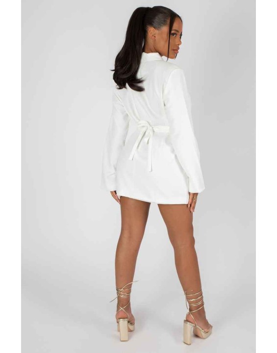 Wrap Belt Blazer Dress White