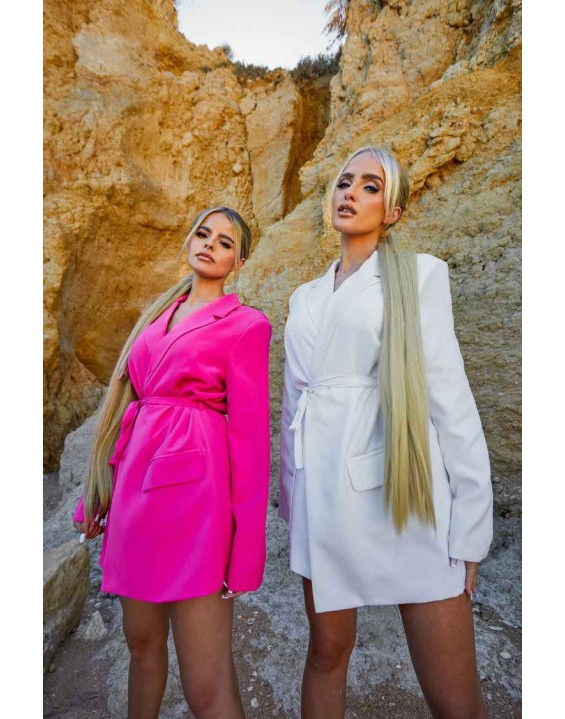 Wrap Belt Blazer Dress White