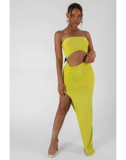 Split Side Bandeau Slinky Maxi Dress Lime